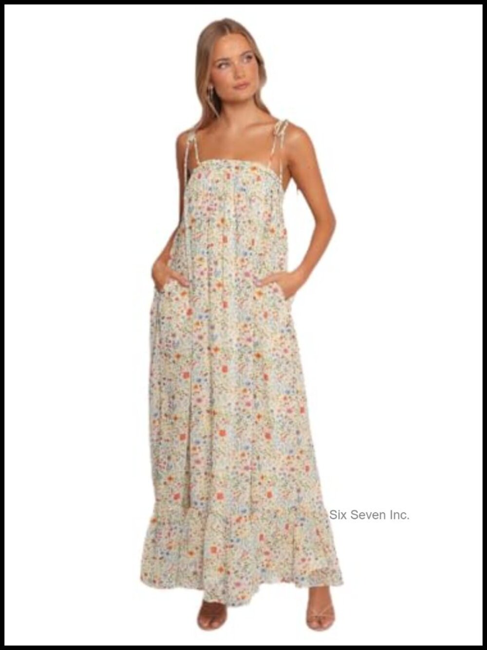 Petal & Pup Colette Maxi Dress Square Neck Tie Straps A-line